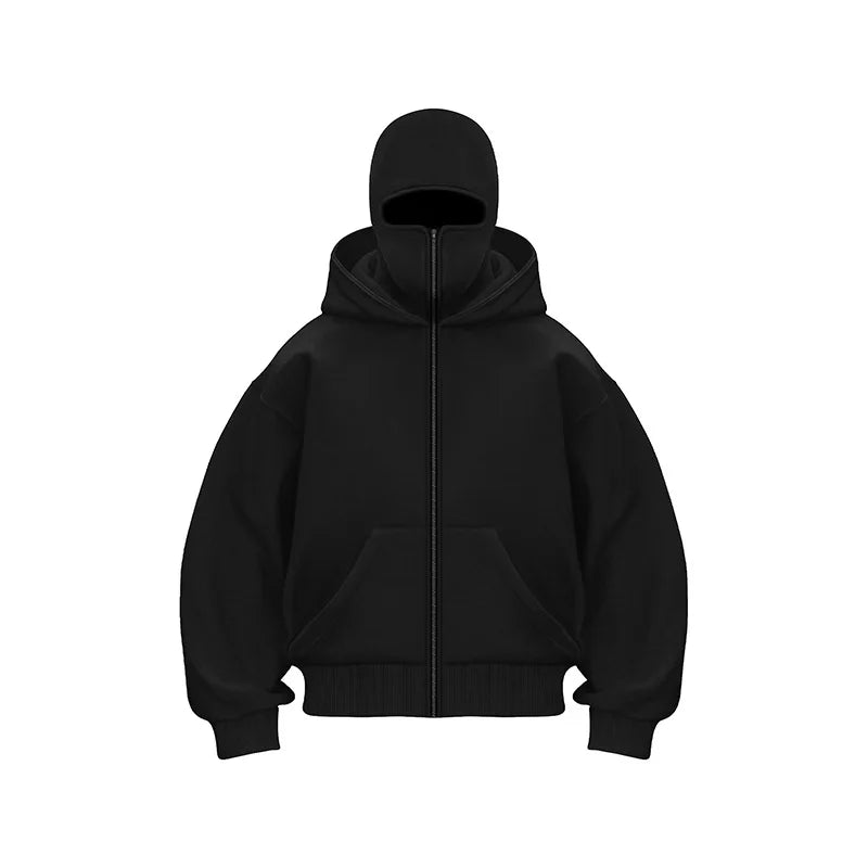 Masked Zip Up Hoodie - Black