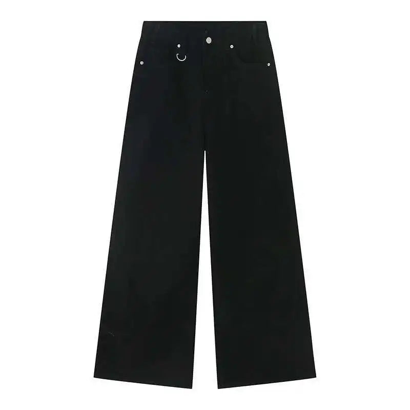 Wide Straight Leg Denim Pants - Black