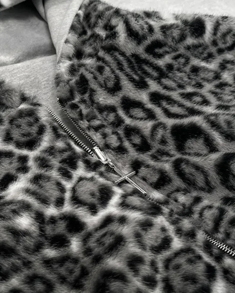 Double Sided Leopard Zip Hoodie