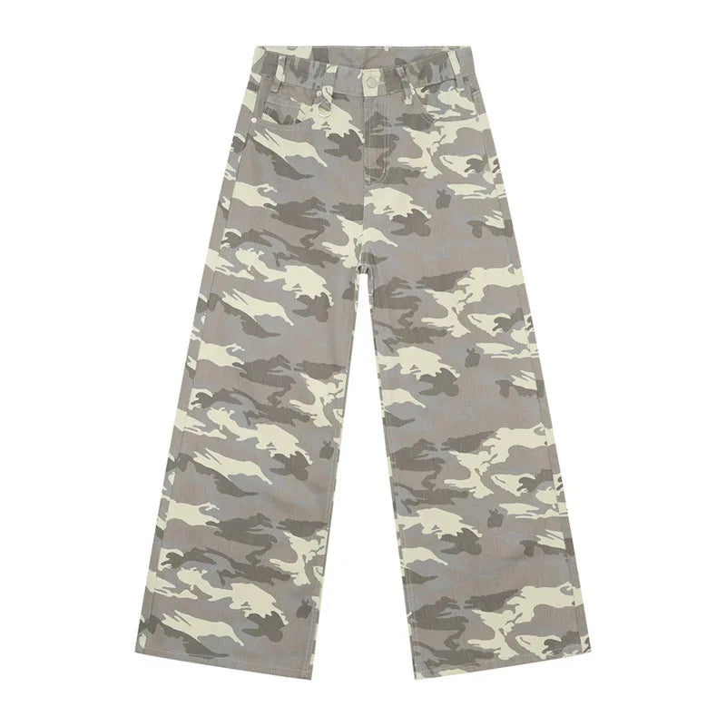 Wide Straight Leg Denim Pants - Camouflage
