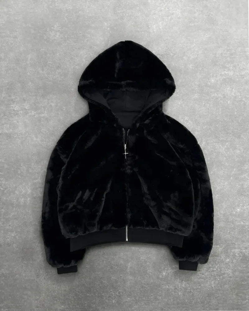 Double Sided Zip Hoodie Black