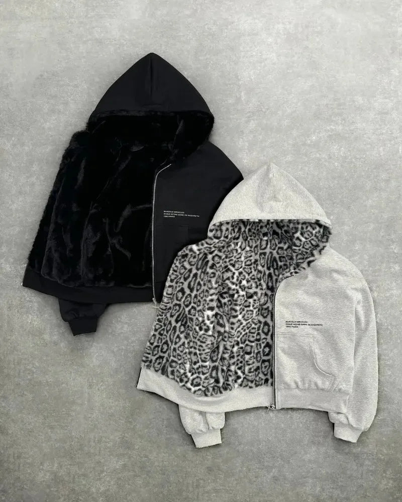 Double Sided Leopard Zip Hoodie