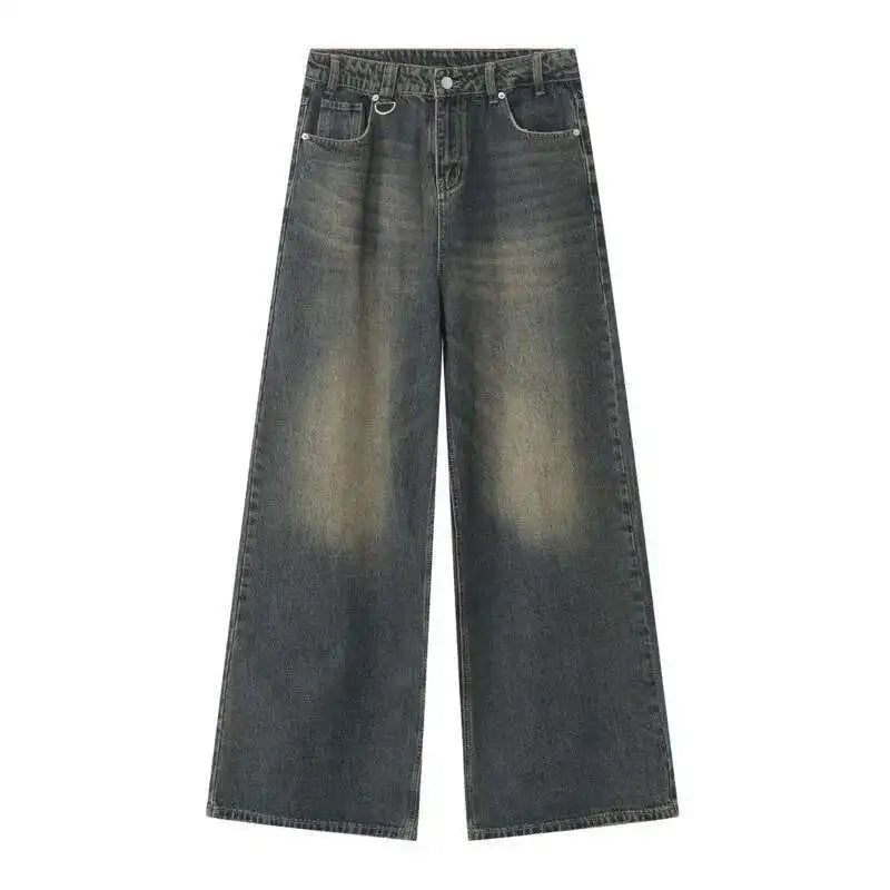 Wide Straight Leg Denim Pants - Old Blue