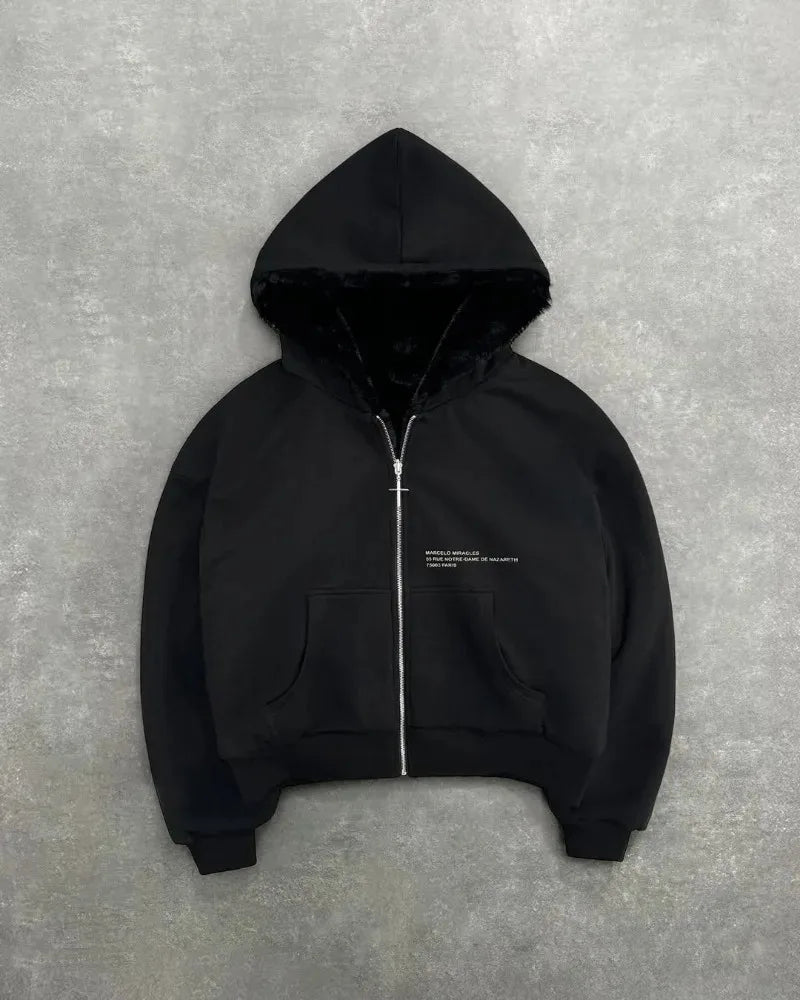 Double Sided Zip Hoodie Black