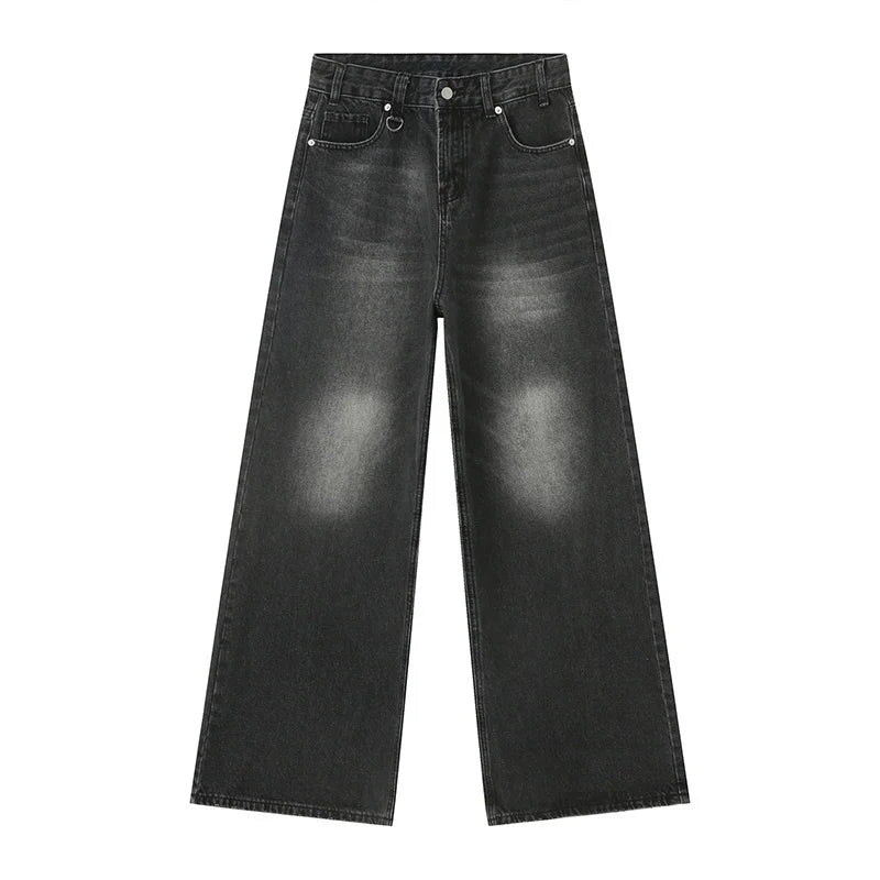 Wide Straight Leg Denim Pants - Black/Grey