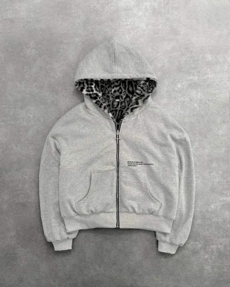 Double Sided Leopard Zip Hoodie