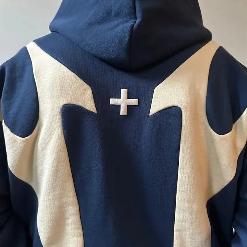 Retro Monochrome Hoodie Navy