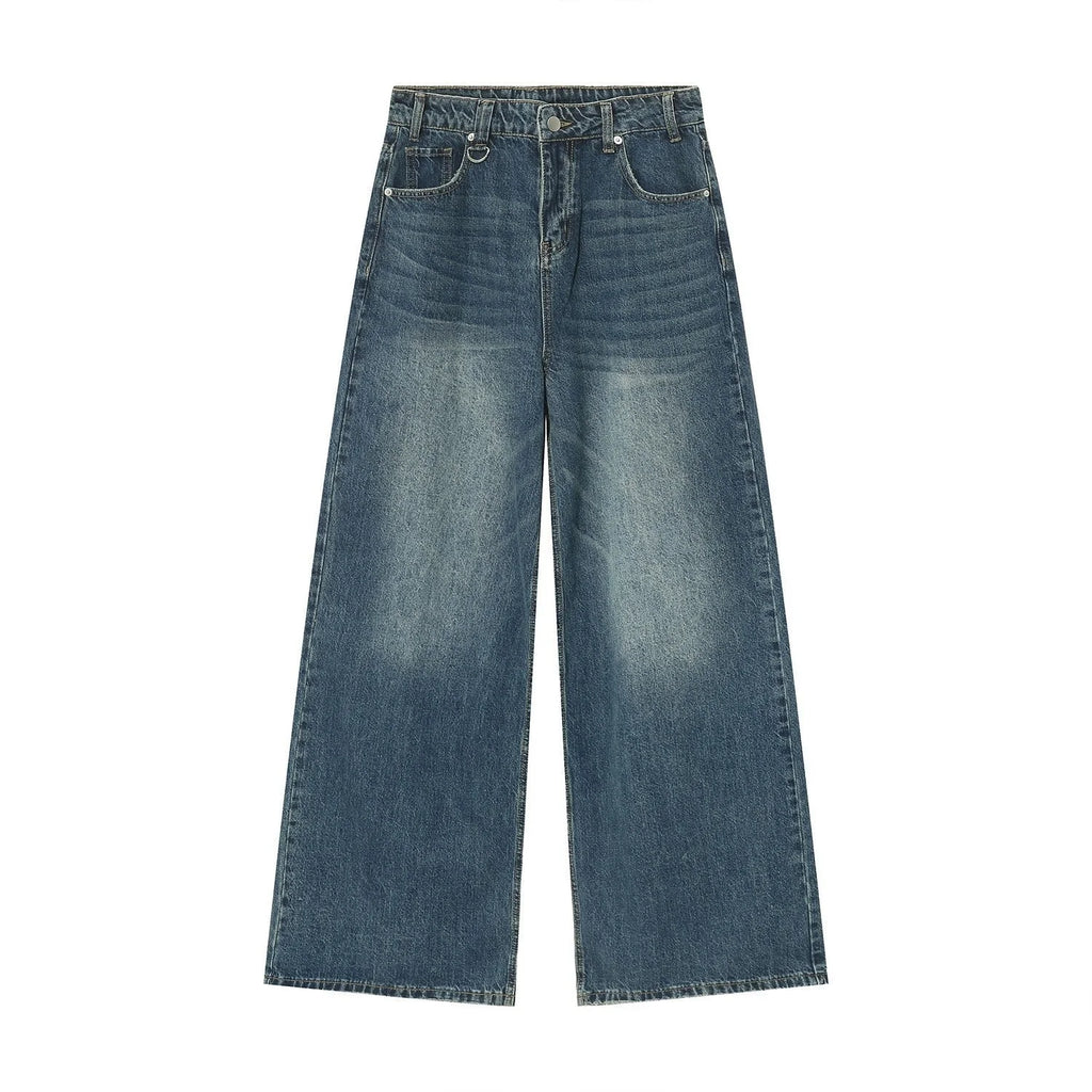 Wide Straight Leg Denim Pants - Blue