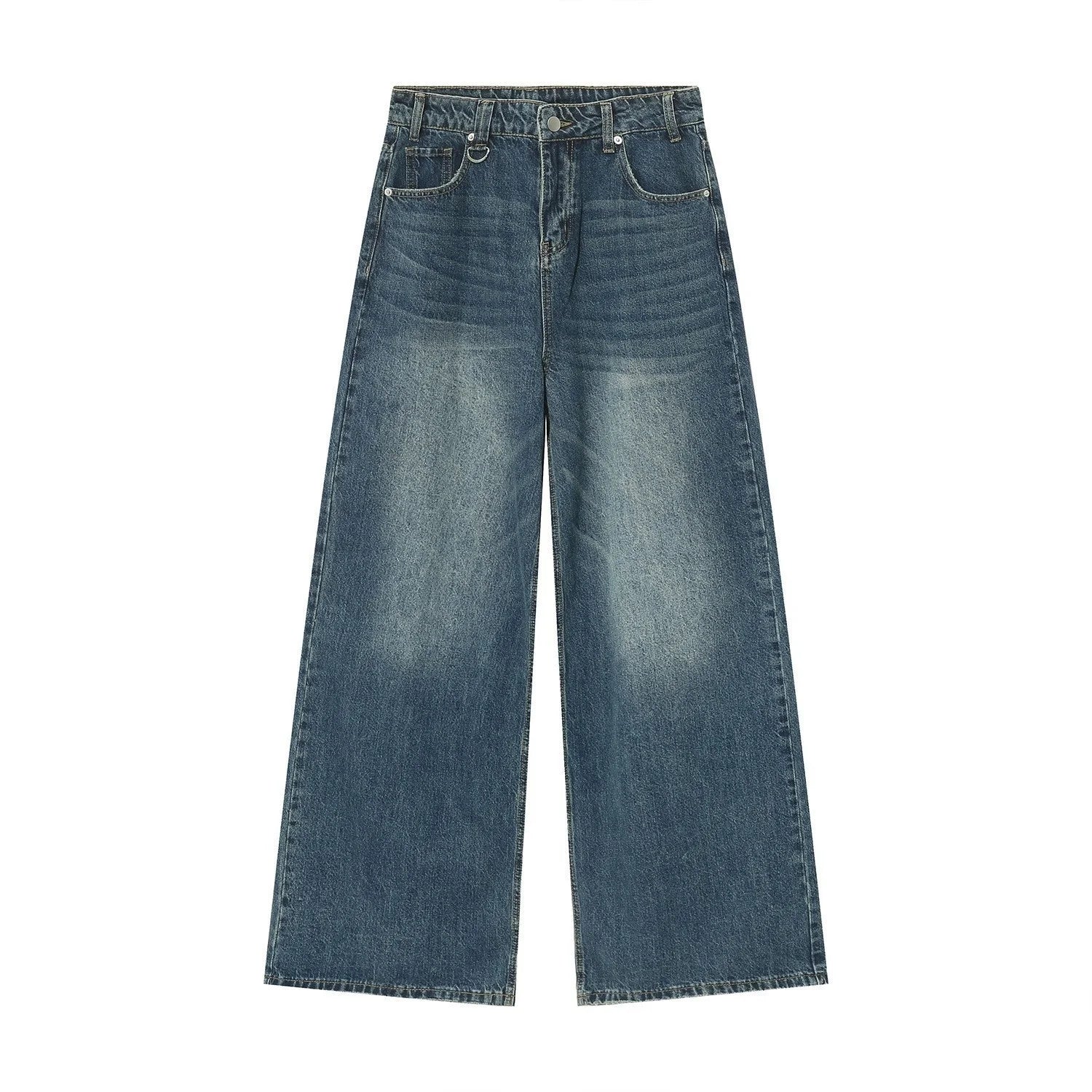 Wide Straight Leg Denim Pants - Blue
