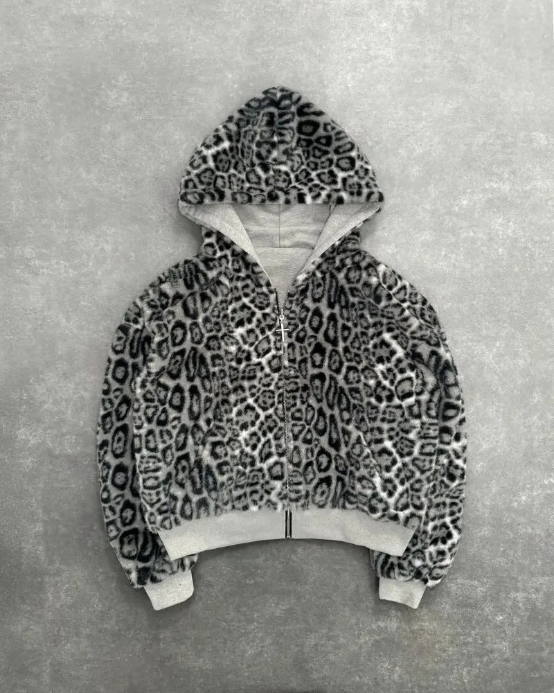 Double Sided Leopard Zip Hoodie